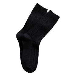 Women's Wool Socks Winter Warm Mid-Calf Knit Thermal Fleece-Lined Solid Color Long Socks