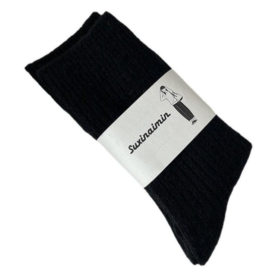 Pure Wool Socks for Women - Mid-Calf Cozy Winter Thermal Socks, Chunky Knit Crew Socks in Solid Colors