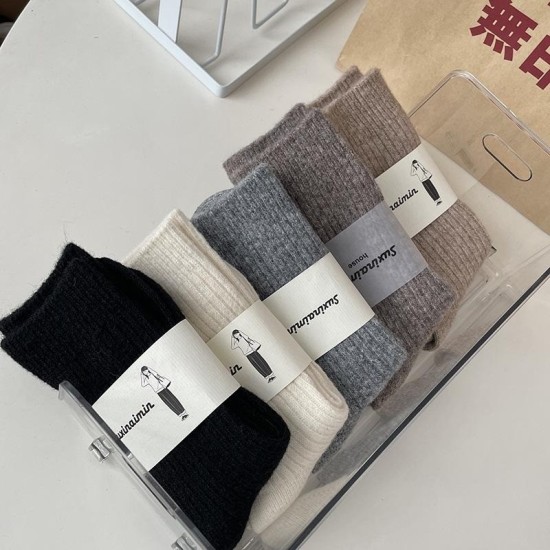 Pure Wool Socks for Women - Mid-Calf Cozy Winter Thermal Socks, Chunky Knit Crew Socks in Solid Colors