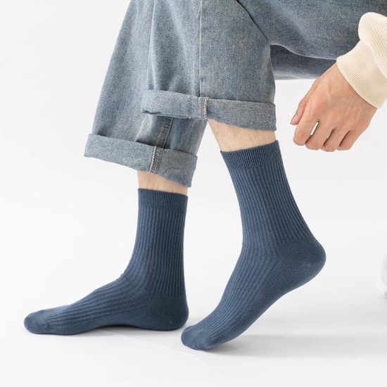 Men's Winter Business Socks | Thick Double-Knit Cotton | Dark Solid Colors | Seamless Mid-Calf Dress Socks