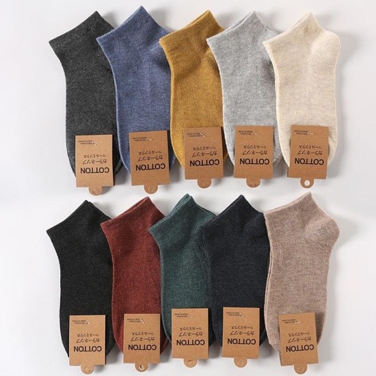 Men's Solid Color Cotton No-Show Socks Low-Cut Anti-Slip Casual Socks
