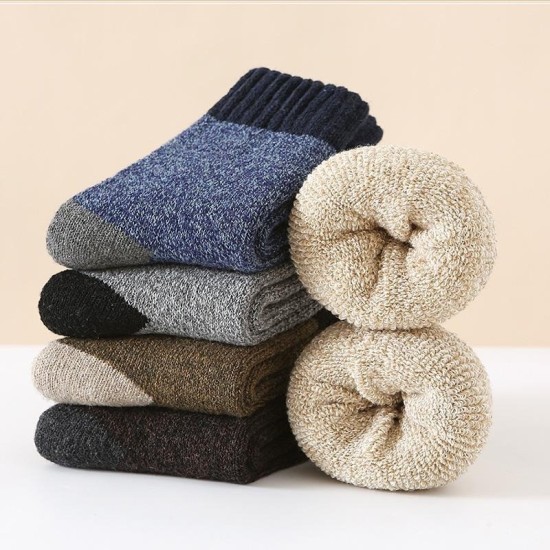 Men's Winter Wool Socks - Extra Thick Thermal Fleece Lined Mid-Calf Socks
