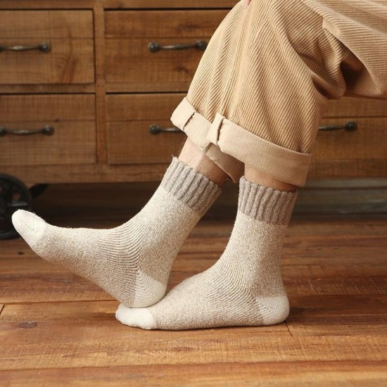 Men's Winter Wool Socks - Extra Thick Thermal Fleece Lined Mid-Calf Socks