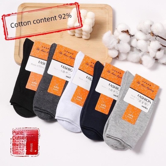 Men's Cotton Socks Mid-Calf Black High Top Dress Casual Socks for Fall Winter