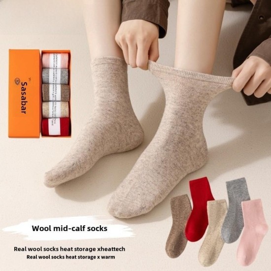 Cashmere Socks for Women - Winter Mid-Calf Socks with Fleece Lining, Extra Warm Wool Blend for Cold Weather