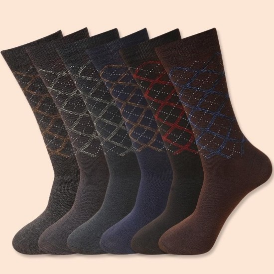Classic Diamond Pattern Men's Crew Socks | Winter Cotton Dress Socks for Business & Casual Wear
