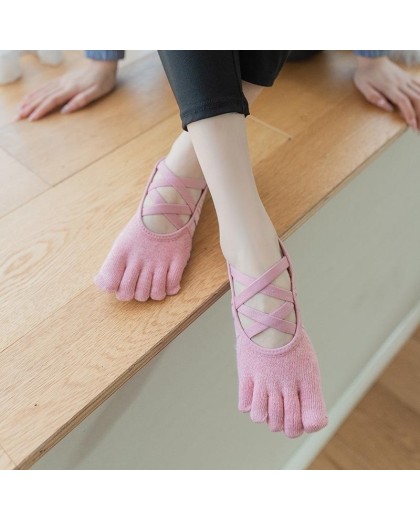 Non-Slip Pilates Socks with Toe Separators | Breathable Cotton Grip Socks for Yoga & Fitness