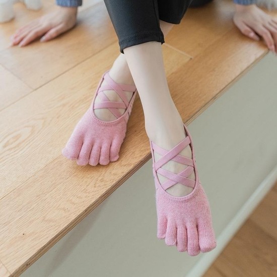 Non-Slip Pilates Socks with Toe Separators | Breathable Cotton Grip Socks for Yoga & Fitness